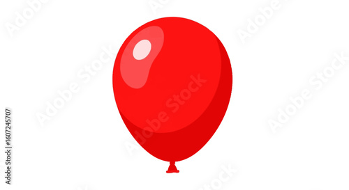 Vibrant vermilion balloon hovering, representing celebration, joy, party decorations and cheerful festivities, isolated against a stark white canvas
