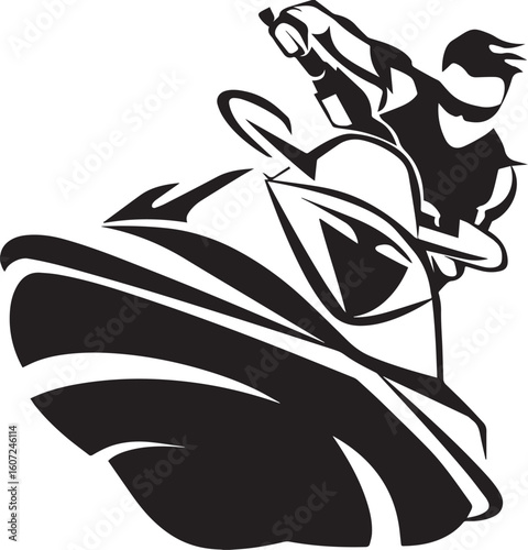 Print Dynamic silhouette of a jet skier in action