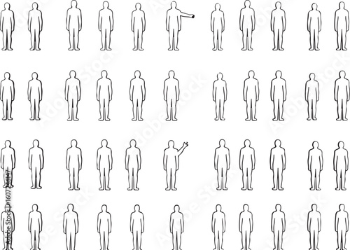 Human figures outlined in rows people outlines