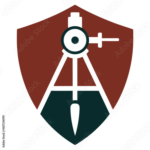 Architectural compass and shield logo design