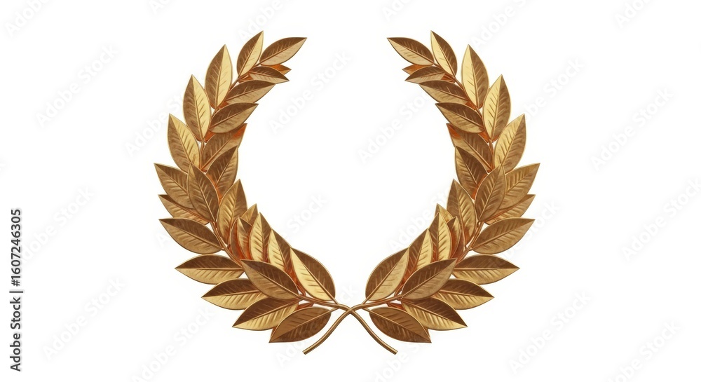 Premium Golden Laurel Wreath - Symbol of Success, Honor, and Champion Achievement on White Premium Golden Laurel Wreath - Symbol of Success, Honor, and Champion Achievement on White