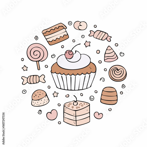 drawn sweets icon in doodle style. Mark point icon design collection for food design element