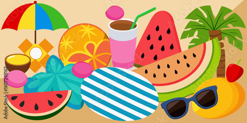 Colorful flip-flops on a summer beach, a seamless pattern design for your holiday illustration set