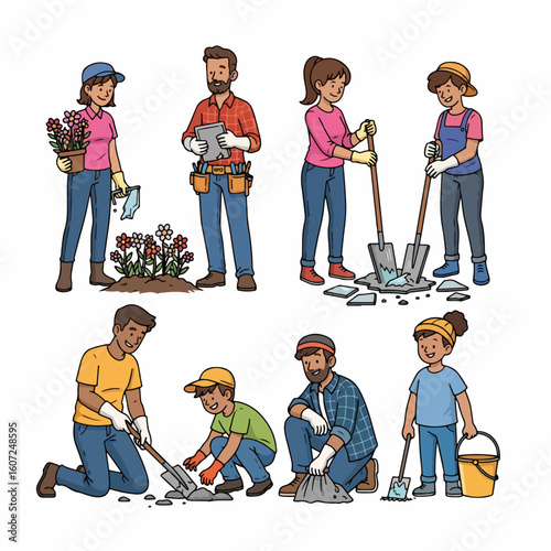 Community cleanup volunteers gardening and landscaping project