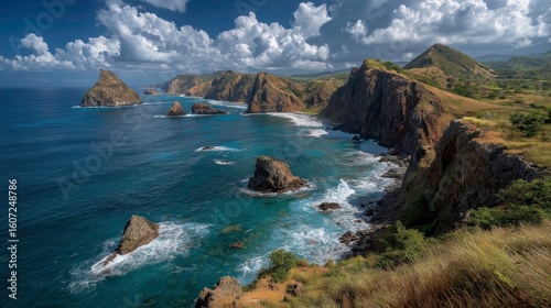 Scenic Coastal Landscape with Cliffs and Ocean Under Cloudy Sky