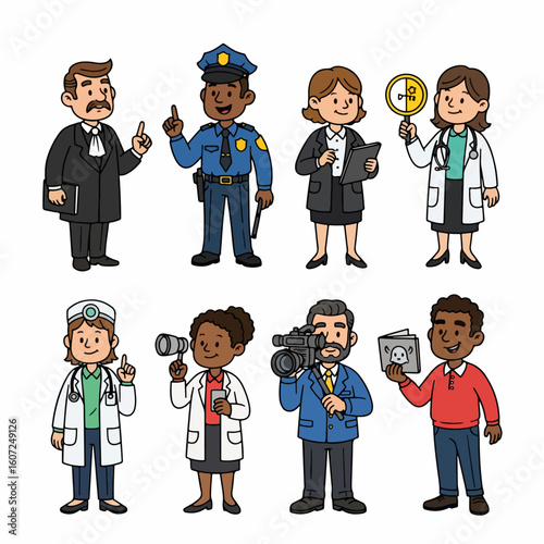 Diverse professionals occupations set cartoon characters