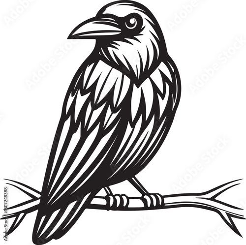 Black and White Crow Illustration for Gothic Art and Nature Themed Designs