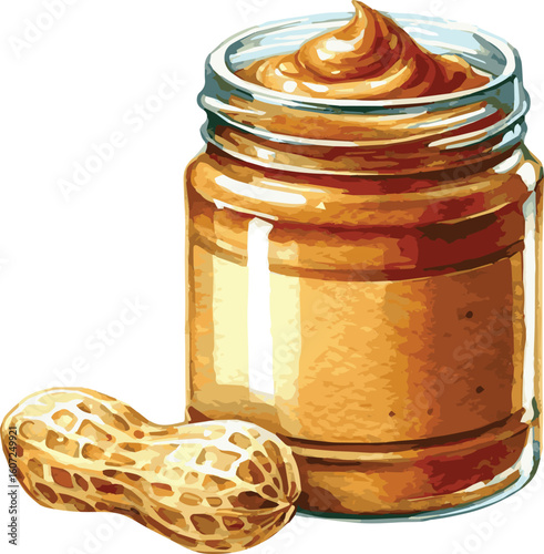 Vector watercolor illustration of a peanut butter