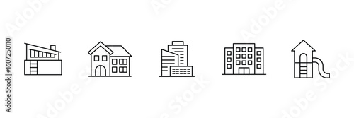 Building, home property, urban skyline, modern apartment, real estate, minimal design, outline vector icon, creative architecture illustration