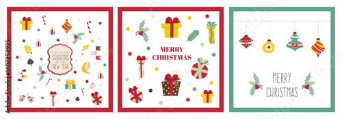 Set of Christmas cards set. Holiday postcards, posters, banners layout template collection. Concept of X-mas greeting design for print, invitation, decoration, AD, social media
