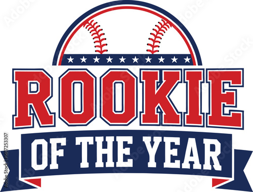 Baseball rookie of the year award badge with stars and baseball graphic design