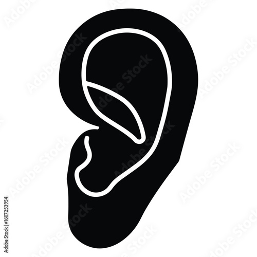 Isolated minimalist black and white ear illustration perfect for medical anatomical educational content