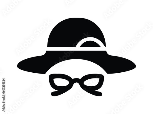 Stylish Woman's Hat and Glasses Icon