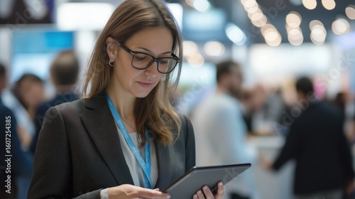 Professional Woman Using Tablet at Business Conference Event