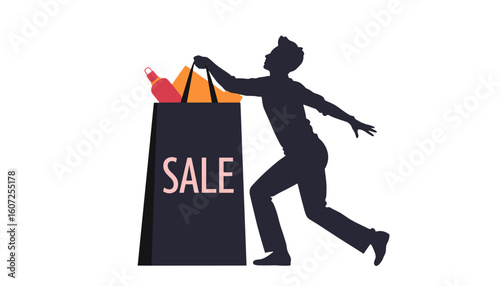 Person excitedly carrying shopping bag with sale items for Black Friday  
