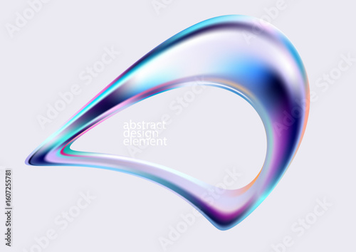3D Holographic liquid shapes. Colorful iridescent bubble on white background. Abstract vector frame.