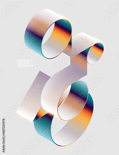 Abstract geometric composition of 3d colored circles and lines. Isometric background.