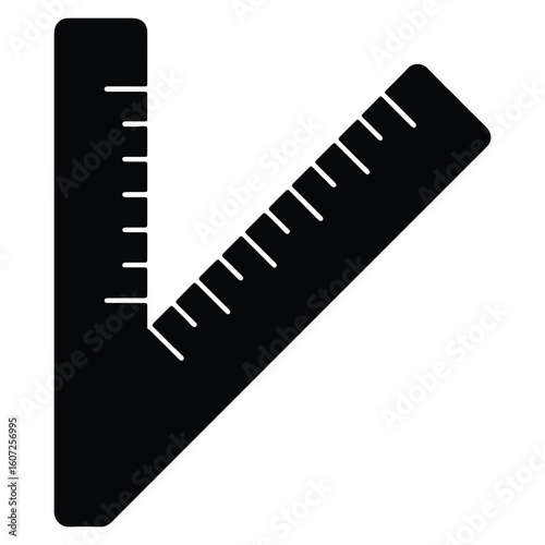 Silhouette of a black carpenter's square measuring tool isolated on white background