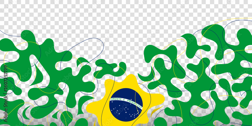 Brazilian independence day. fluid green background with brazilian emblem flag and waving lines