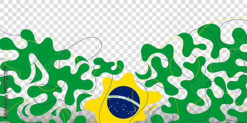 Brazilian independence day. fluid green background with brazilian emblem flag and waving lines