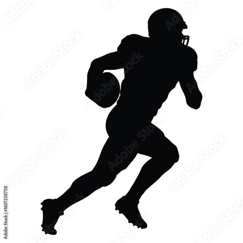 Silhouette of a football player running with the ball ready for the touchdown
