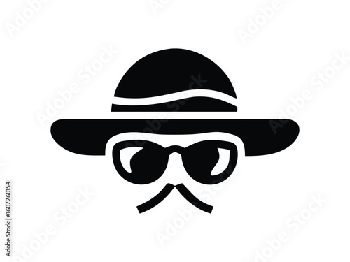 Anonymous silhouette icon of a person wearing a hat sunglasses and a mustache