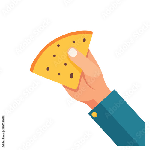 A hand holding a slice of tasty cheese, possibly a snack or appetizer