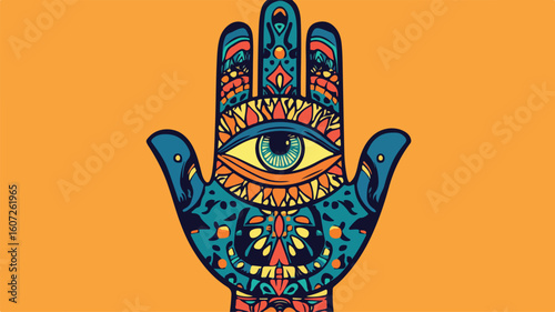 Hamsa Hand All Seeing Eye Cartoon Illustration