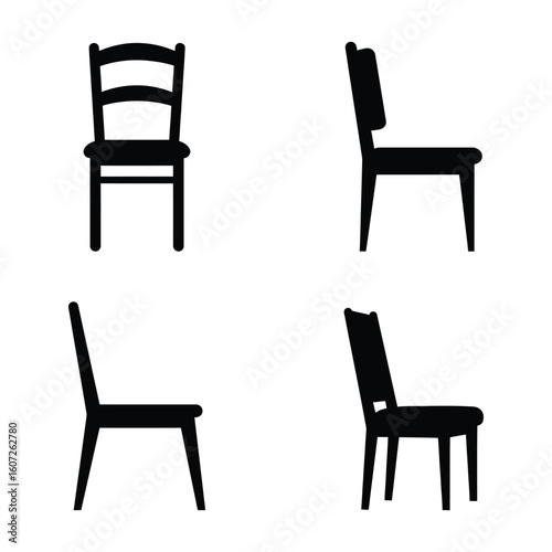 Minimalist Chair Icon Set – Front and Side View Silhouettes