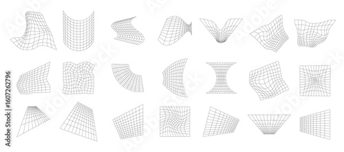 Geometric grids on white surface set vector