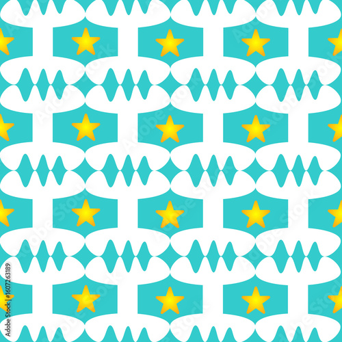 Seamless Geometric Star Pattern in Blue and Yellow