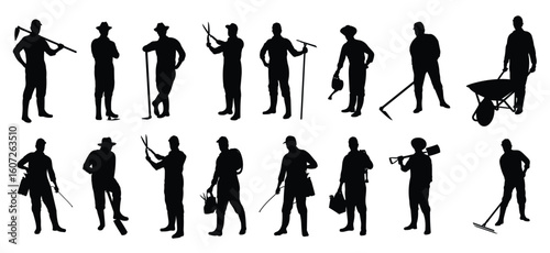 gardening work silhouette illustration set