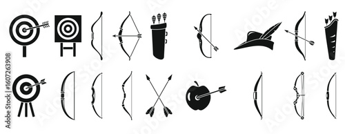 Archery sport icons set simple style 