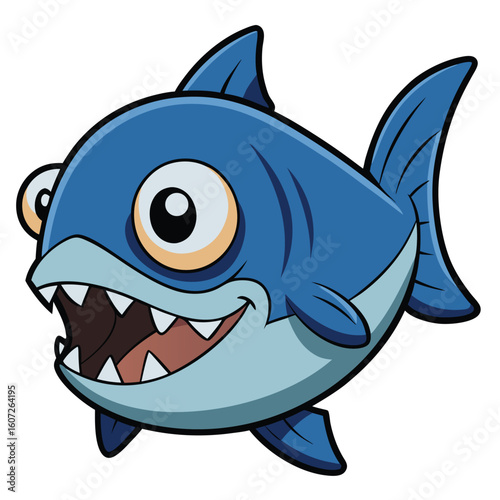 Cartoon Blue Shark with Big Teeth on Transparent Background