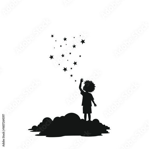 Child reaching for stars silhouette