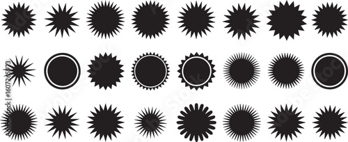 black radial burst vector set with varied spiky shapes for logos banners and web design ai eps png jpeg
