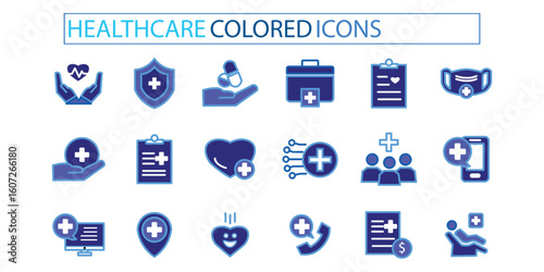 Healthcare icon set. medical, health, report, Colored vector icons.