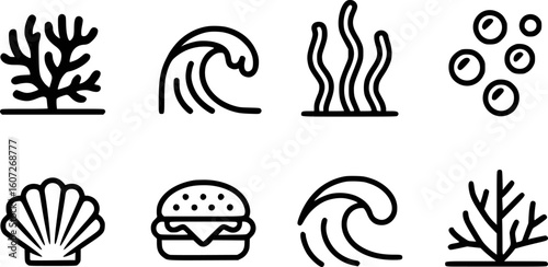 Coral wave seashell bubbles burger vector