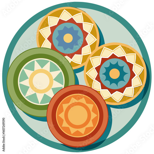 set of round buttons with flowers