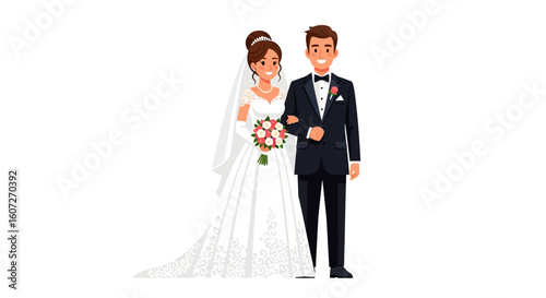 Elegant wedding portrait depicting a happy couple on their special day symbolizing love and commitment for eternity
