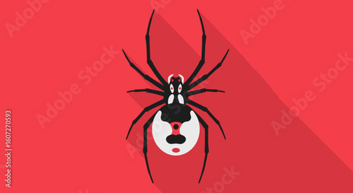 Striking Arachnid: Graphic Rendition of a Black Widow Spider on Vibrant Red Background