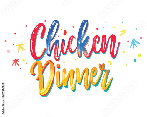 Colorful chicken dinner illustration for food blog and recipe promotion and social media content, chicken dinner text design