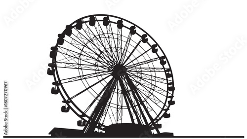 Black silhouette of a Ferris wheel on white background, vector illustration