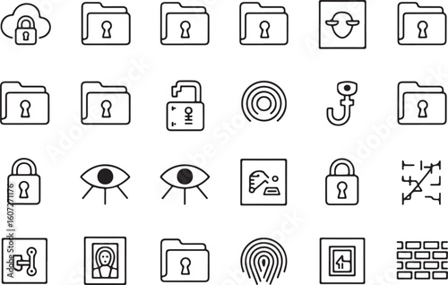 Security and privacy icons in a grid lock folder