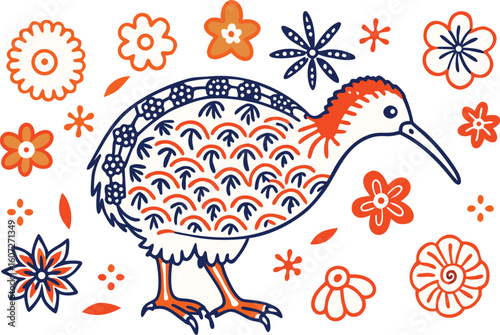 Beautiful Kiwi bird of white background