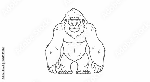 Stylized gorilla illustration with bold outlines and gentle facial expression making it appealing for children coloring activity