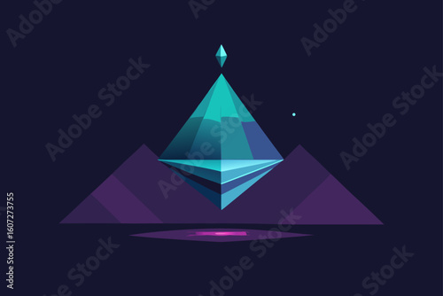abstract hologram pyramid floating in dark space