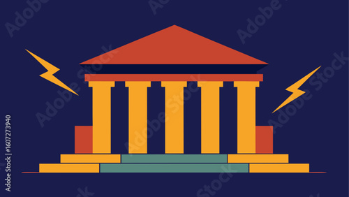 ancient shrine with ionic columns  lightning strik