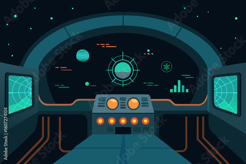 control bridge of interstellar freighter  hud over