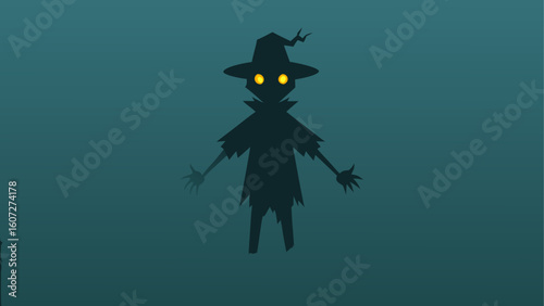 creepy scarecrow  glowing eyes  mist